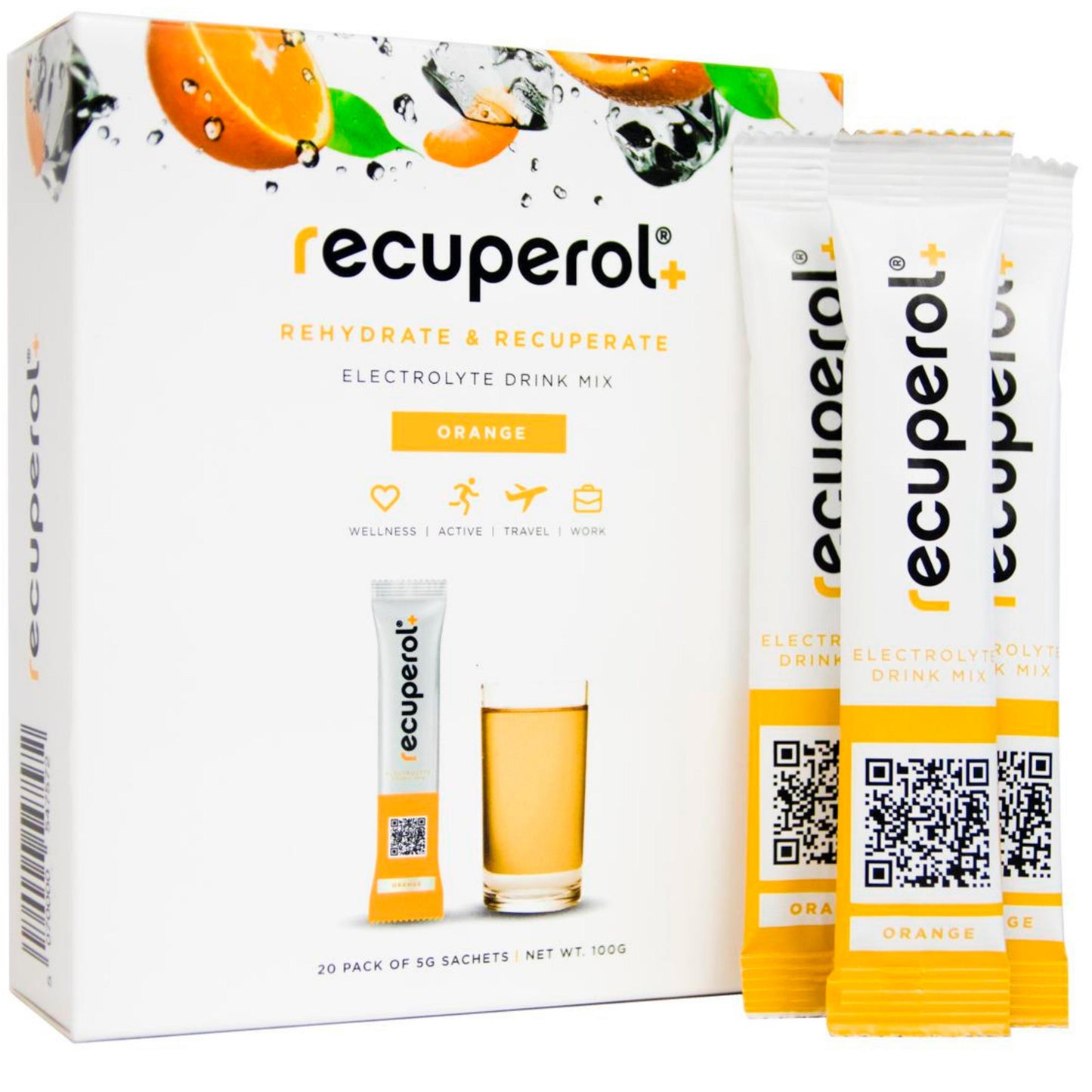 Recuperol Rehydration & Recovery Electrolyte Powder Drink Mix - Orange