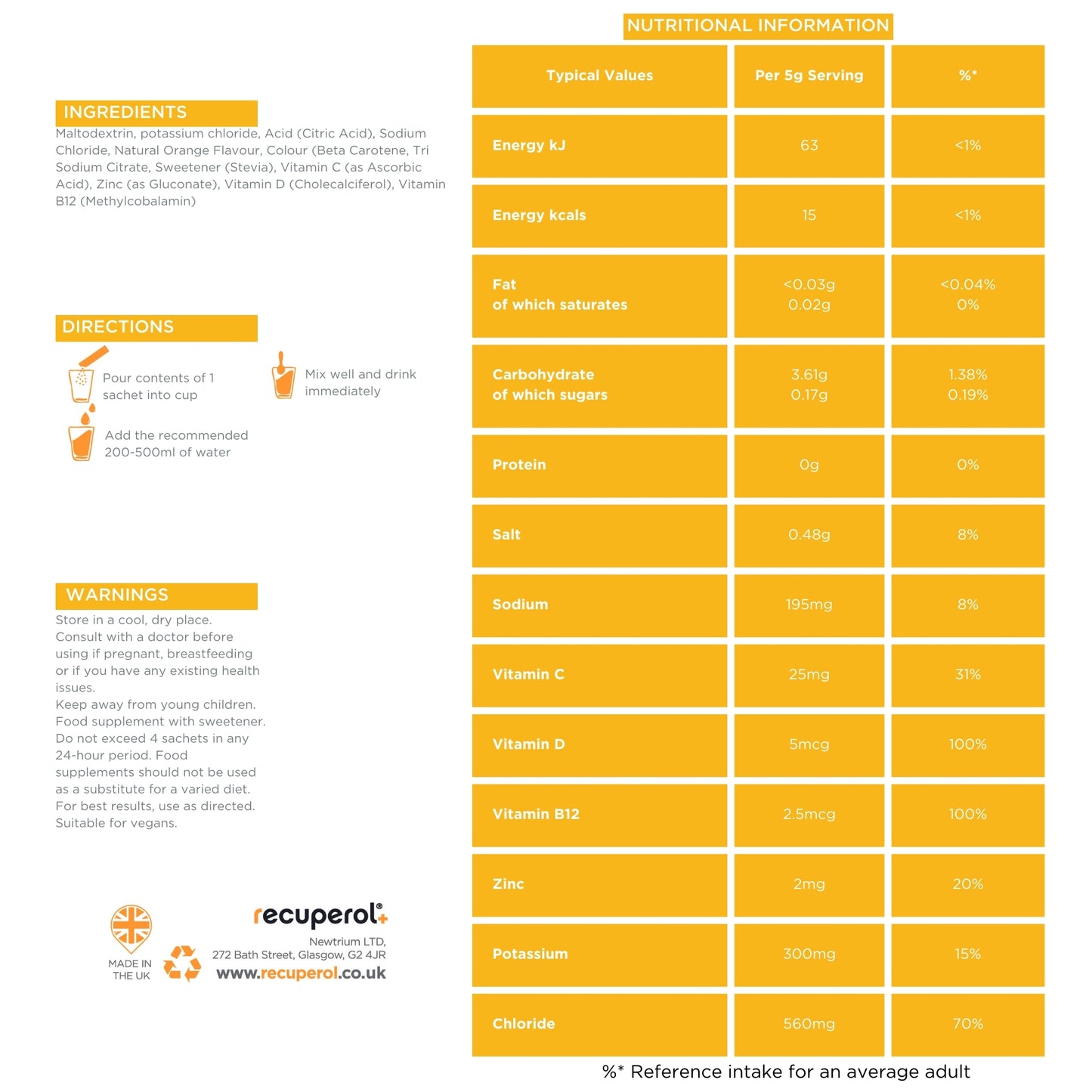 Recuperol Rehydration & Recovery Electrolyte Powder Drink Mix - Mango