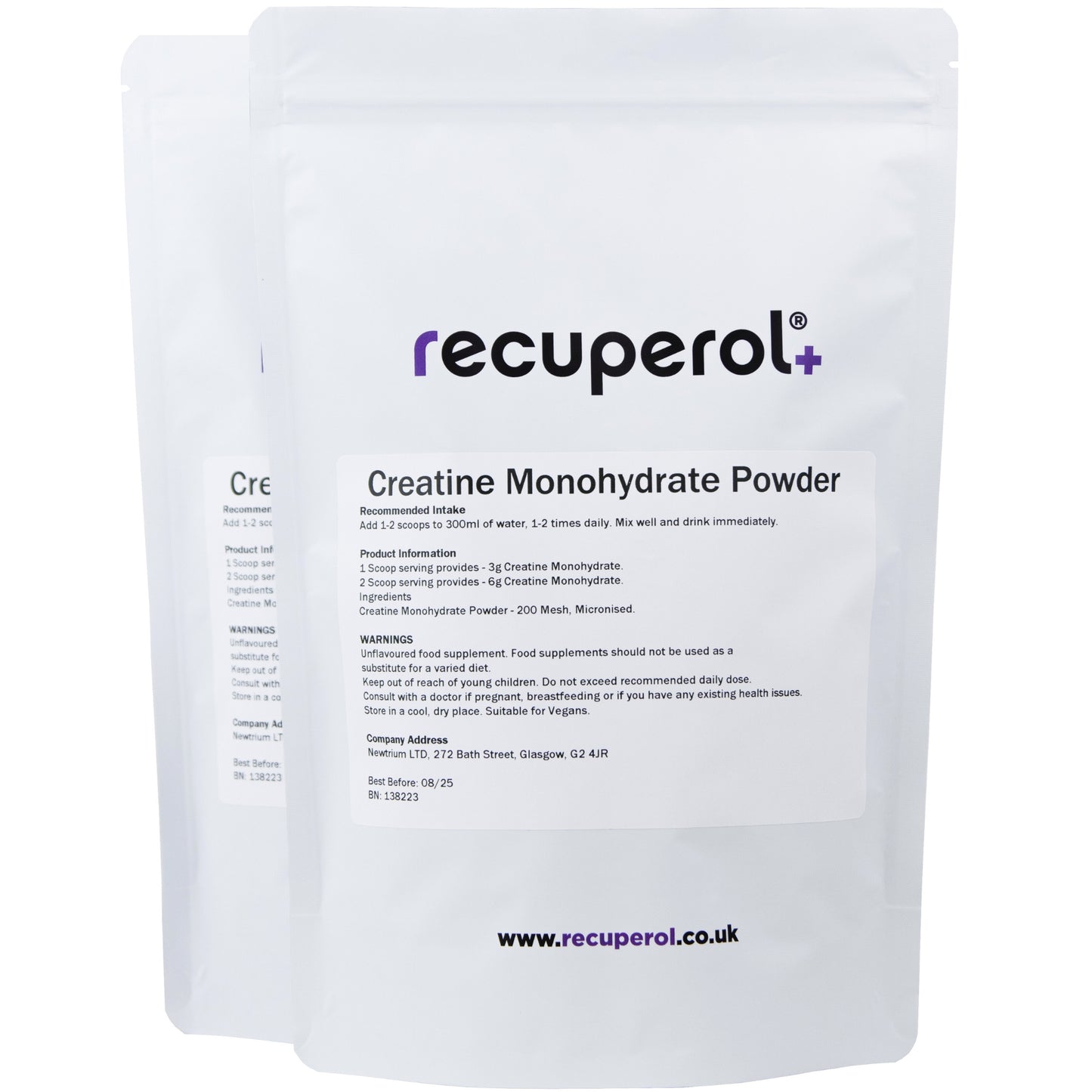 Recuperol Creatine Monohydrate Powder, Superior Solubility Unflavoured