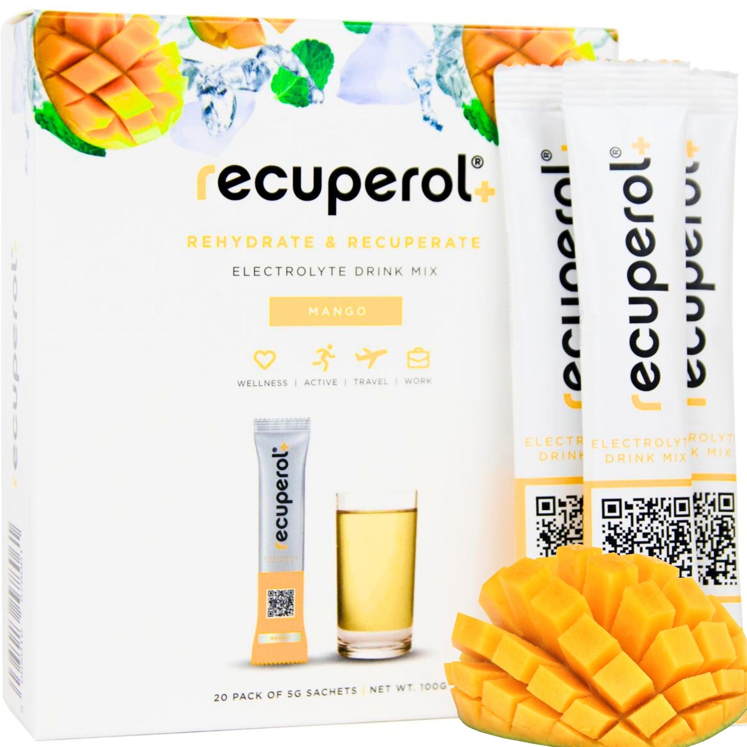 Recuperol Mango electrolyte tub, 60 servings