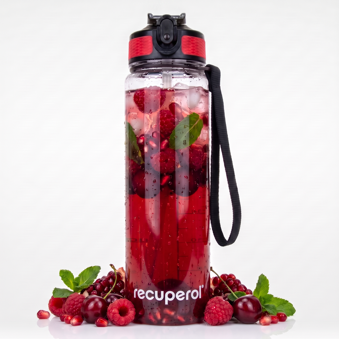 Recuperol 1L Tritan water bottle, Red