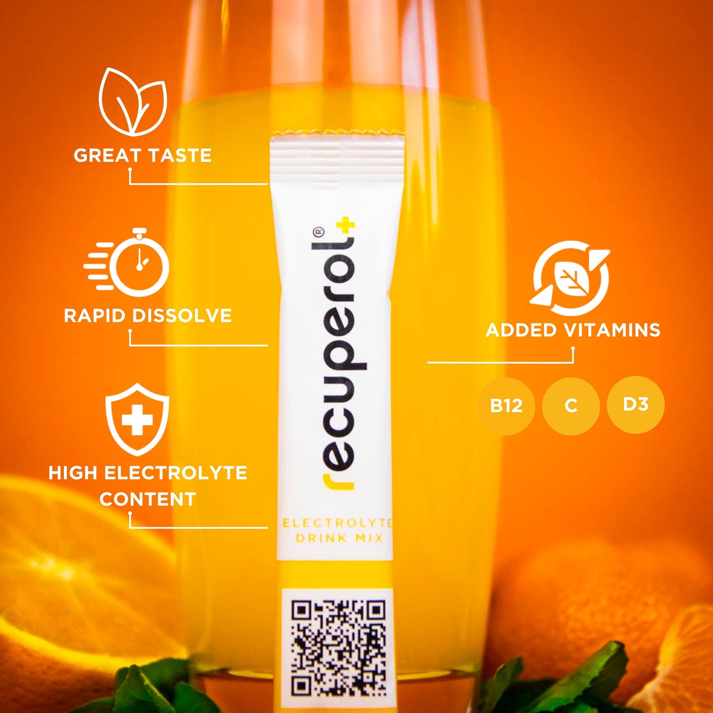 Recuperol Rehydration & Recovery Electrolyte Powder Drink Mix - Orange